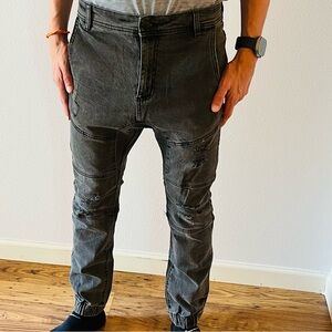 Men’s brand Cotton On distressed grey stone washed stretch denim joggers